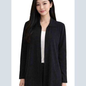 Exclusively Misook Open Front Cardigan Sweater Black Women's Size Petite Small